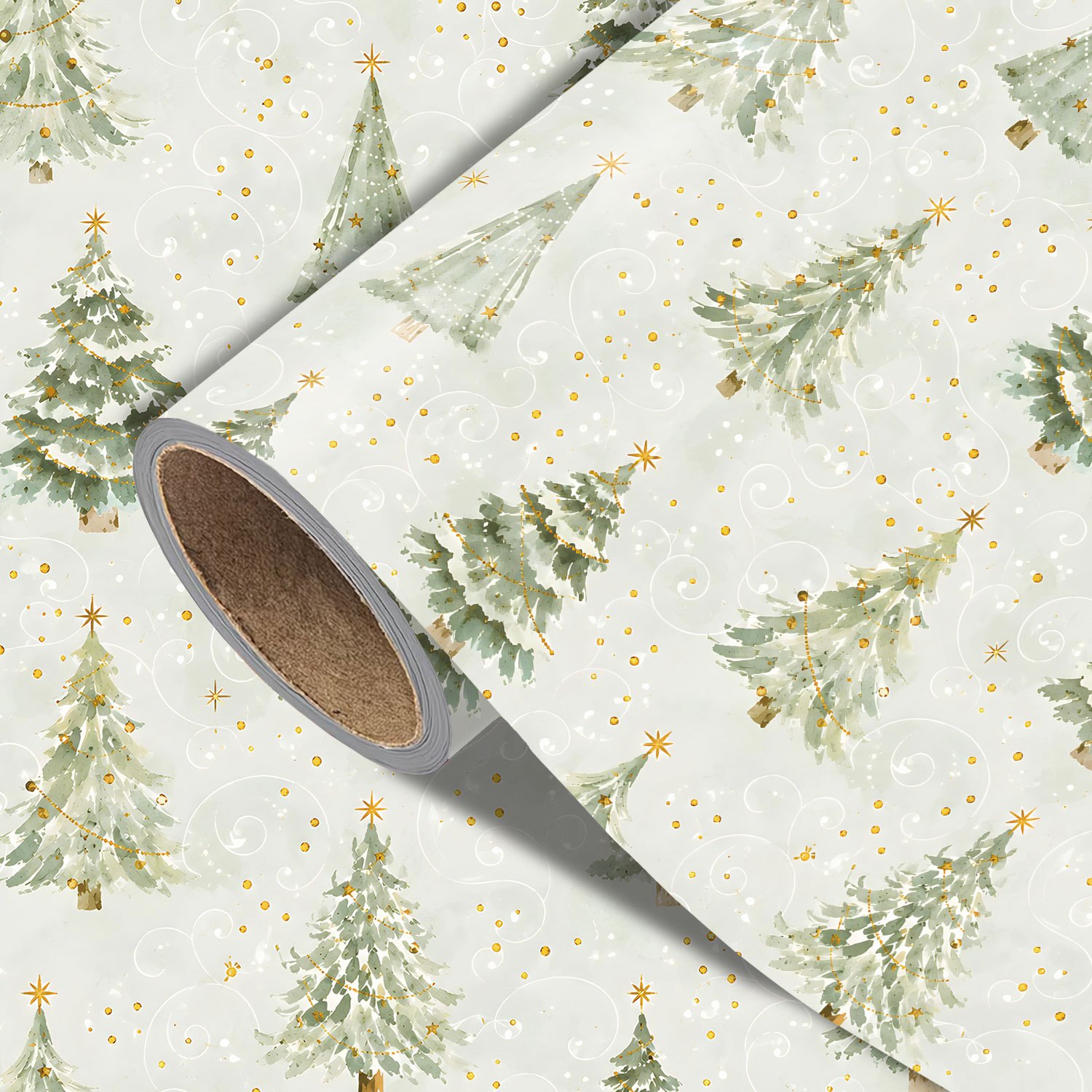 TEMU Christmas Wrapping Paper Roll - Measures 17.7 Inches × 118 Inches, Featuring A Watercolor Style Snowy Christmas . Perfect For Wrapping Xmas