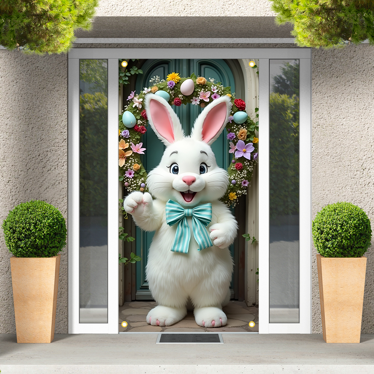 

2d Door Banner 1pc Drihanco Large Bunny Easter Door Cover Banner With And Wreath - Polyester Hanging Sign For Indoor/outdoor Holiday Decoration, Universal Christmas Party Supplies