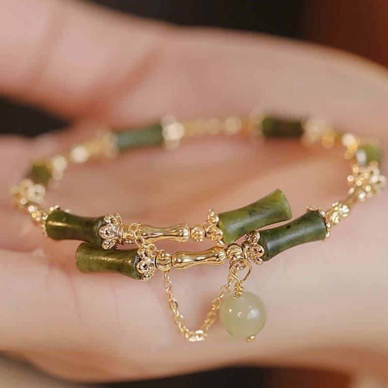 

1pc New Chinese Style Bamboo Bracelet For Women, Artistic Handcrafted Jewelry Set, Golden-tone Alloy With Glass Inlay High-grade Bracelet, For Day, Graduation Season, Valentine's Day, Birthday Gift