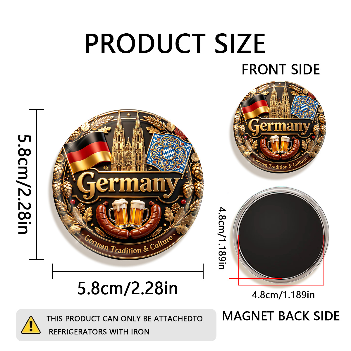 TEMU 1pc 2d Flat Germany German & Durable Round Fridge Magnet, Suitable For To Refrigerators, Whiteboards, Handicrafts, Photos, Stickers, Postcards,