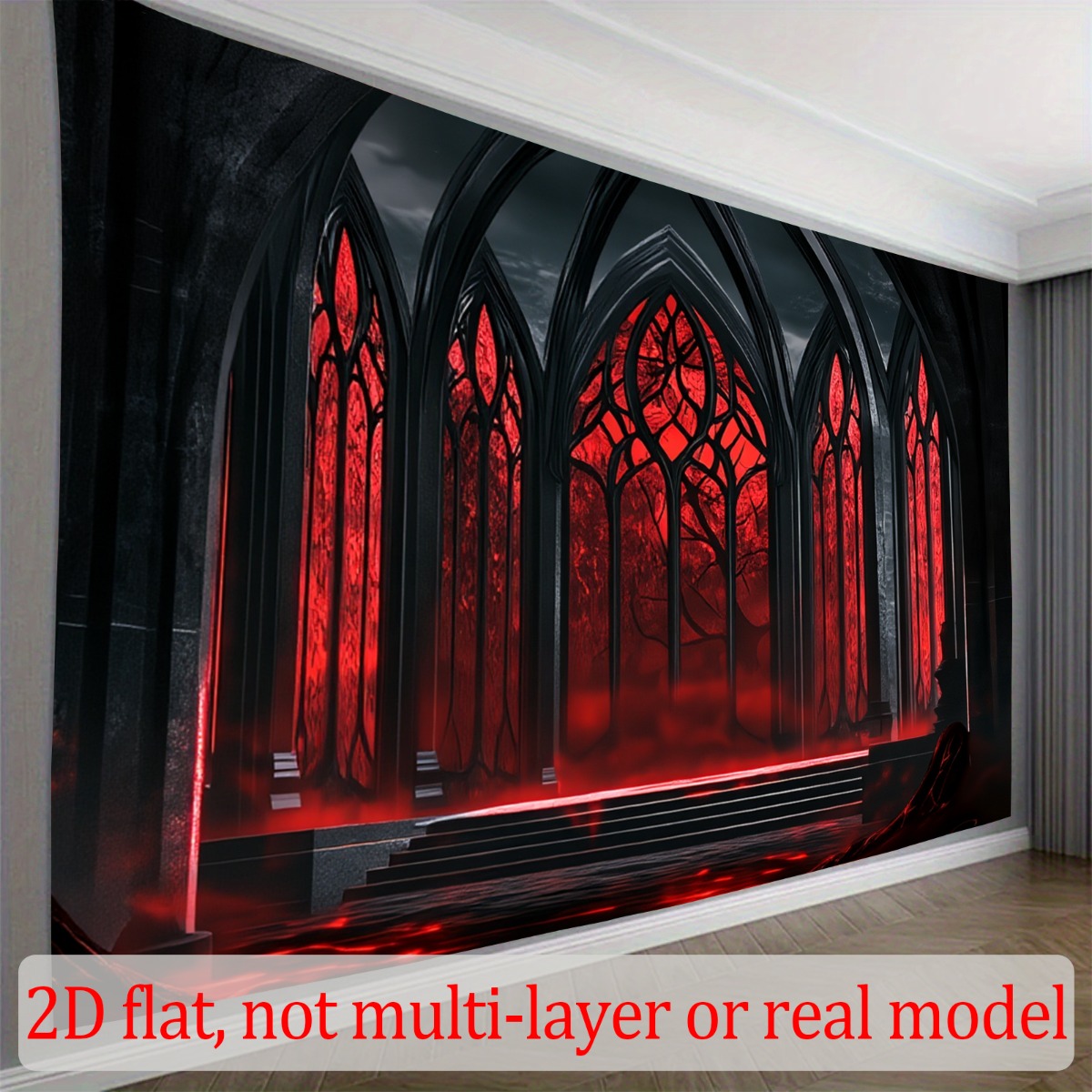 TEMU 2d Flat, 2d Flat - 2d Flat Banner, 1pc Polyester Fabric Backdrop With Dark Red Gothic Theme Printed Pattern For Photography Backgrounds And