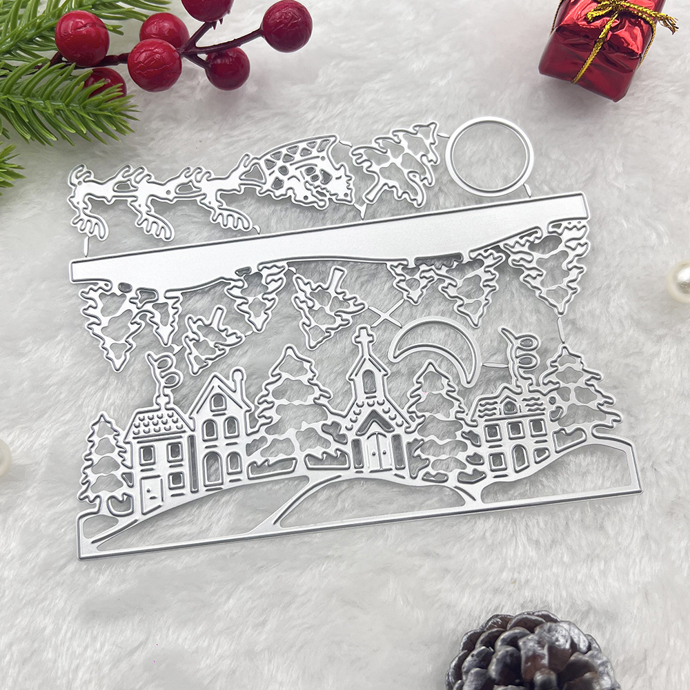 

Christmas Village Die Cut Set - Santa & Elk Metal Stencils For Diy Card Making, Scrapbooking & Crafts - Holiday Decorations & Gift Wrapping