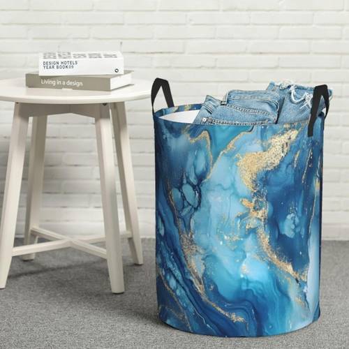 1 pz cesto per blu con texture, pieghevole, capacità, cesto per vestiti sporchi resistente e con manici, per vestiti, organizzazione , cesti per