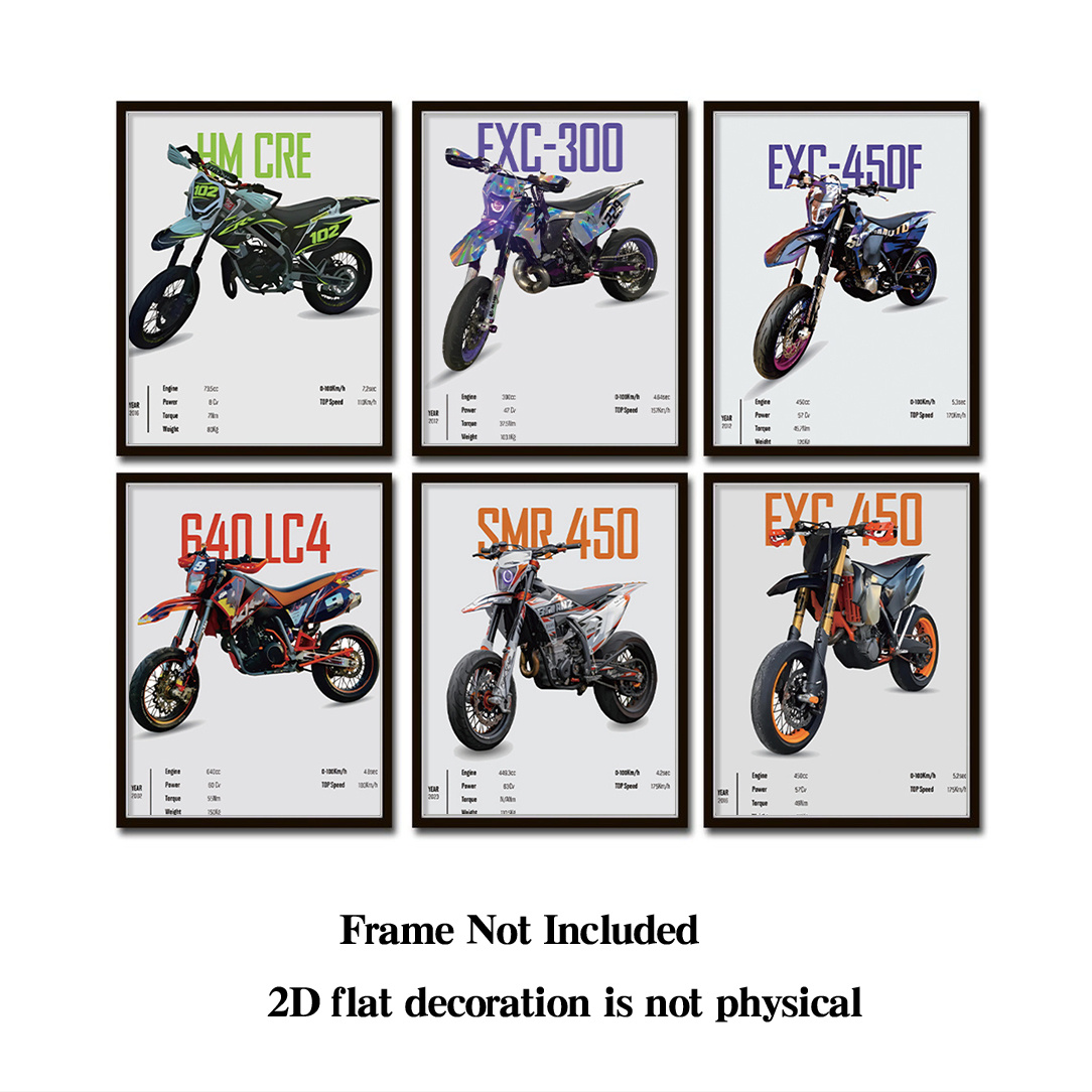TEMU 2d Flat, 2d Flat Wall Decor Posters, Frameless, Set Of 6, Motocross Motorcycle Posters, Cool Motocross Posters, Racing Themed Room, Bedroom,