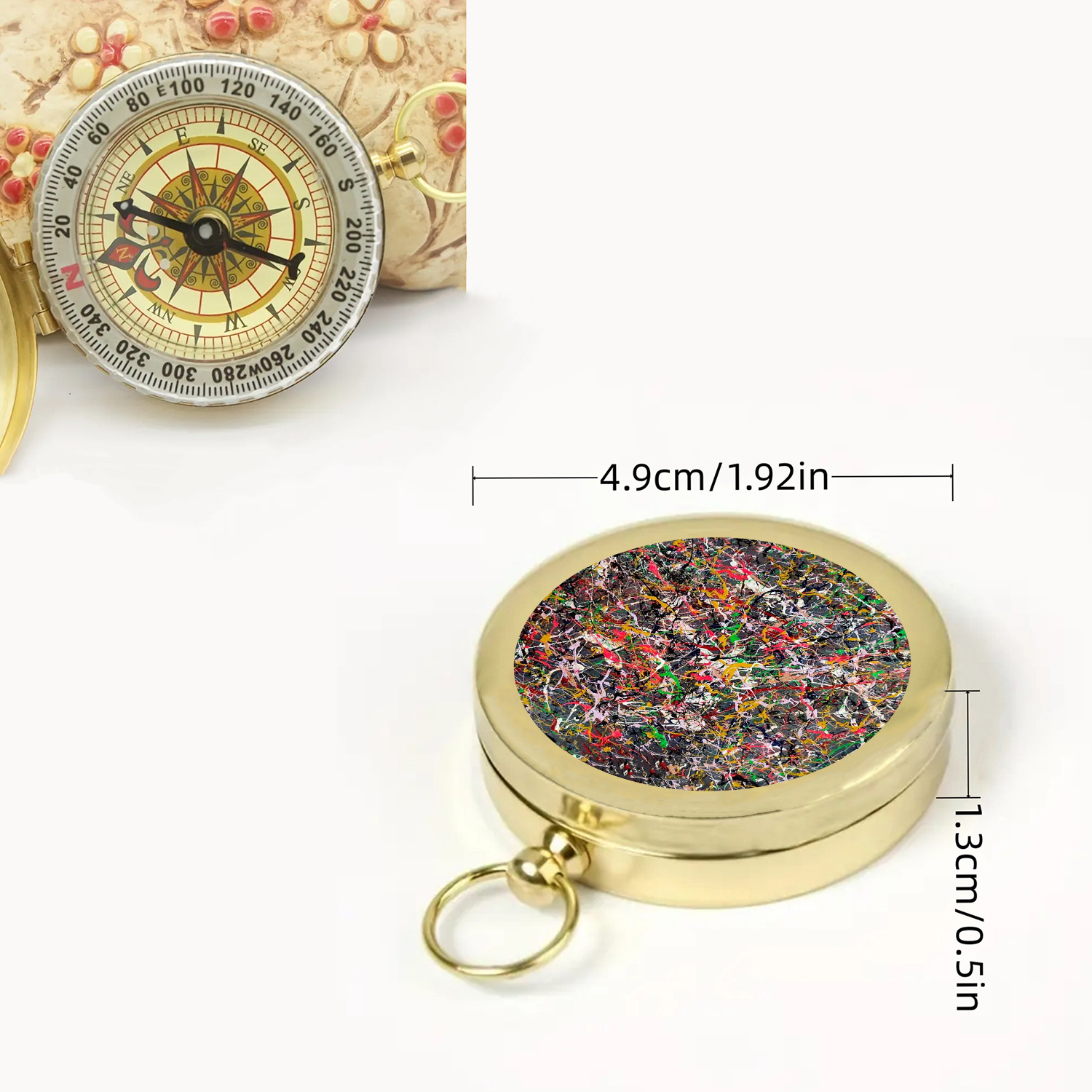 Portable Copper Pocket Compass with Famous Paintings Design