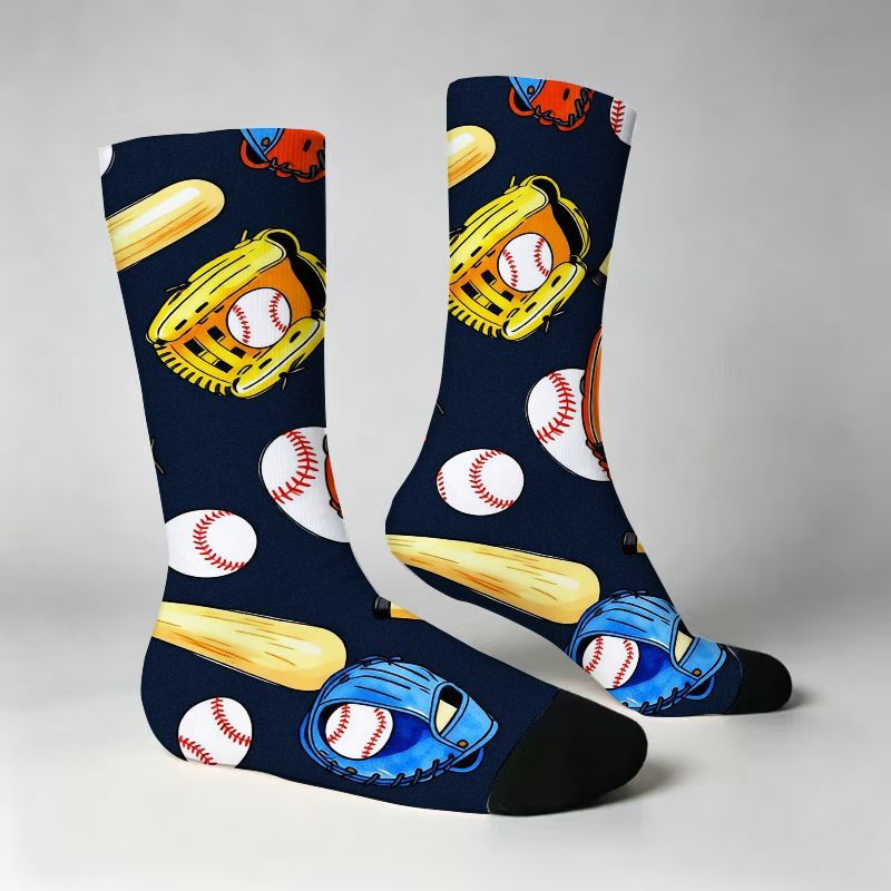 TEMU Novelty Baseball Print, Themed Athletic Socks, Soft Breathable Comfortable Casual Socks For Men Women