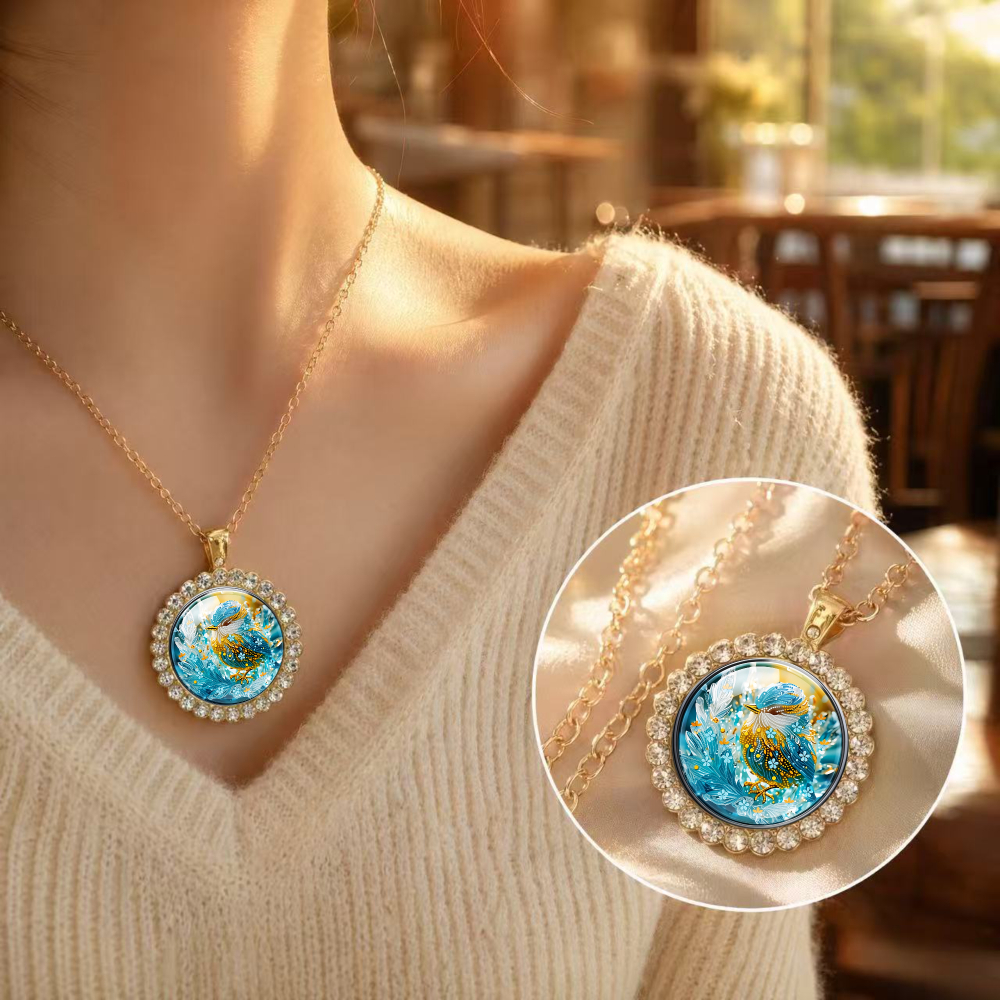 Unisex Blue Golden Glass Pendant, Round Bead Design