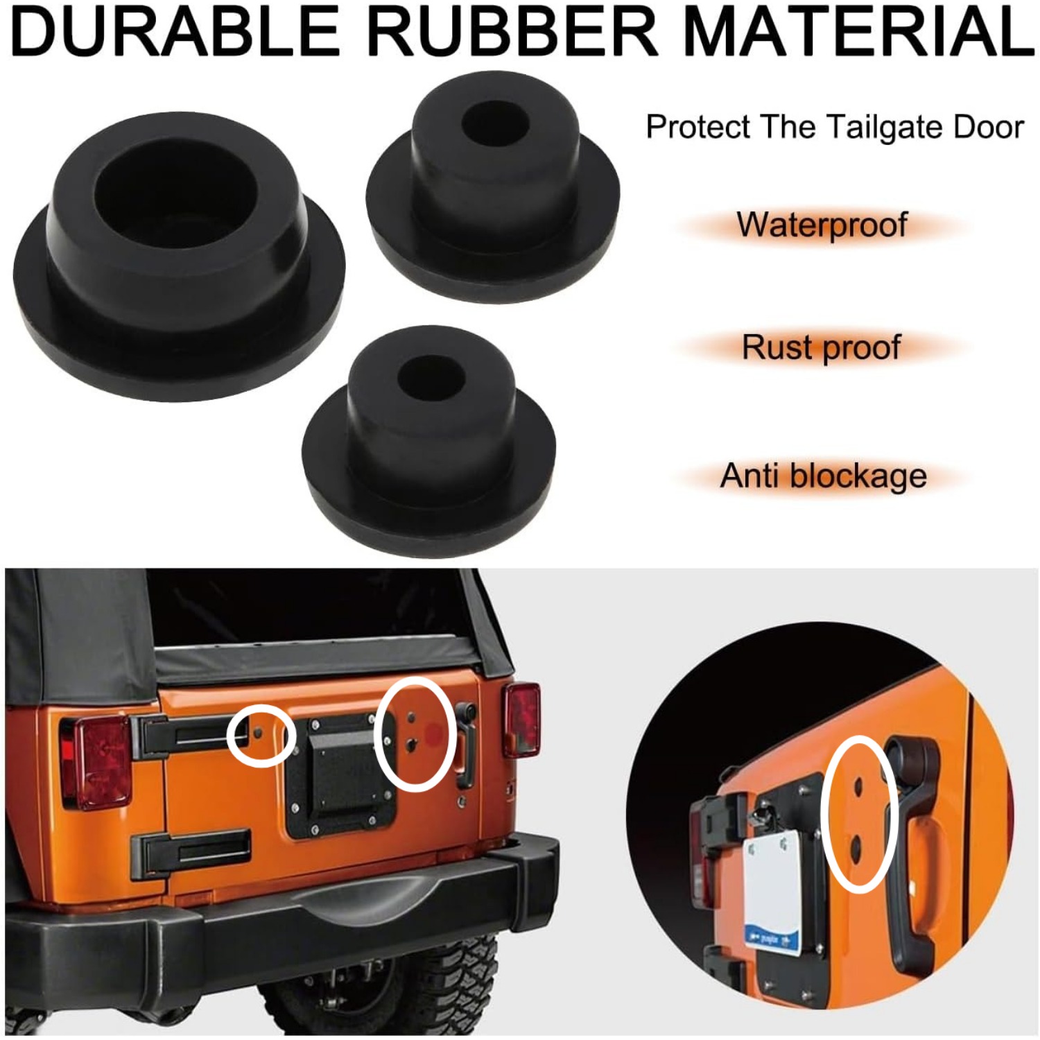 TEMU Jeu de Bouchons en Caoutchouc pour Hayon Jeep Wrangler JK 2007-2018, Suppression de Porte-Pneu Tramp Stamp, Bouchons Amovibles et Ajustés