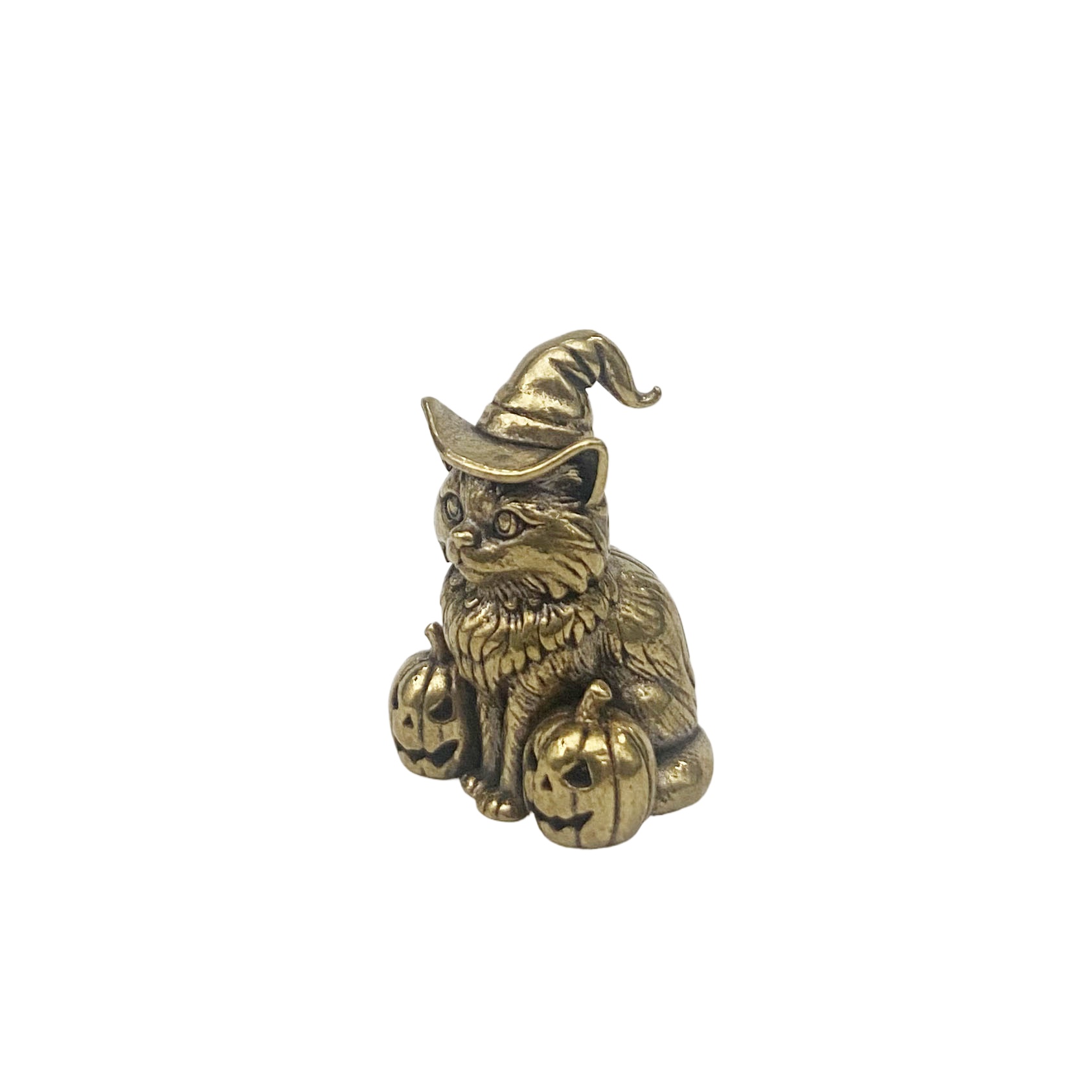TEMU Figurine d'ornement vintage en laiton avec chat, citrouille d'Halloween et chapeau de , artisanat en métal pour adulte, décoration de fêtes pour