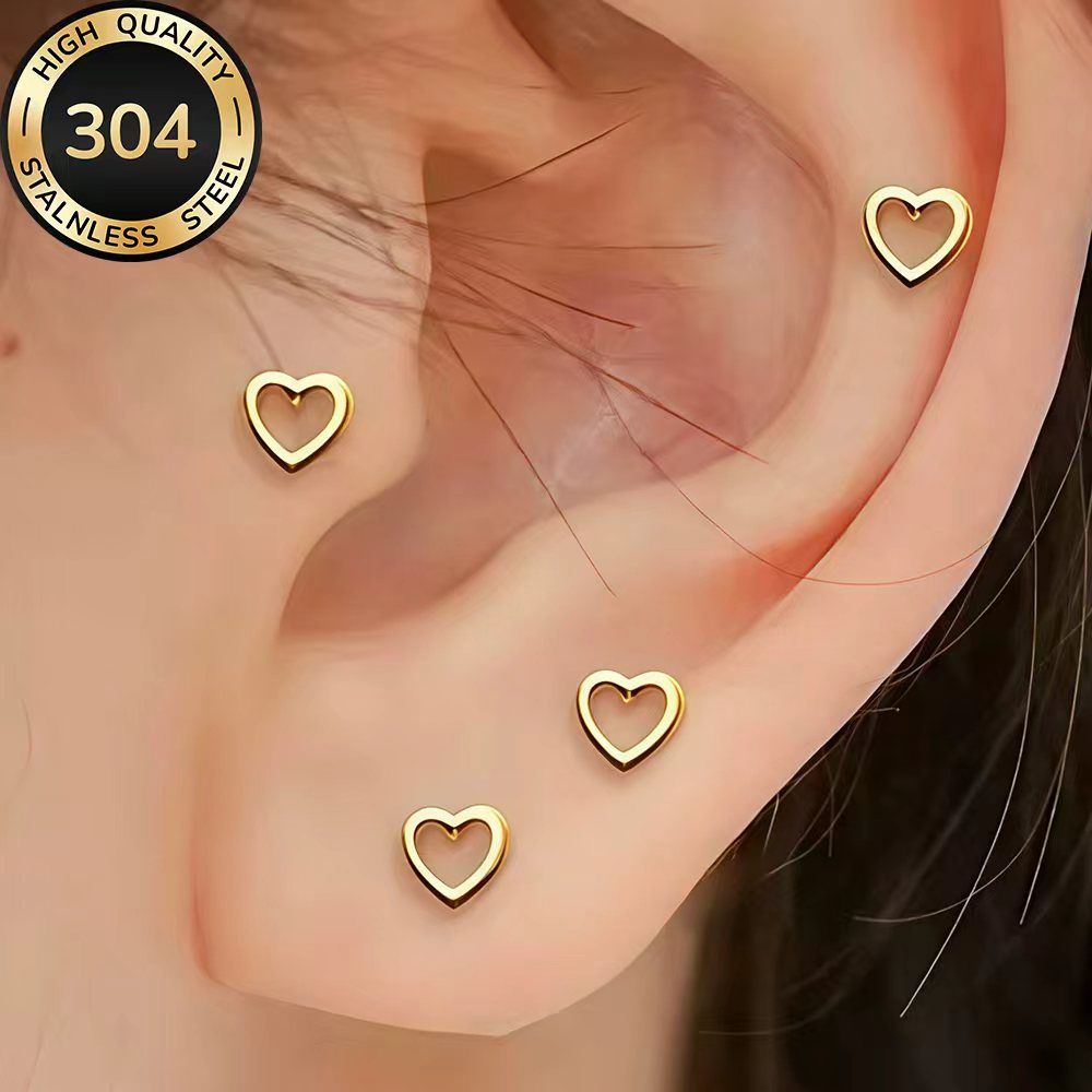 4-Pair Golden Stackable Stud Earrings Set