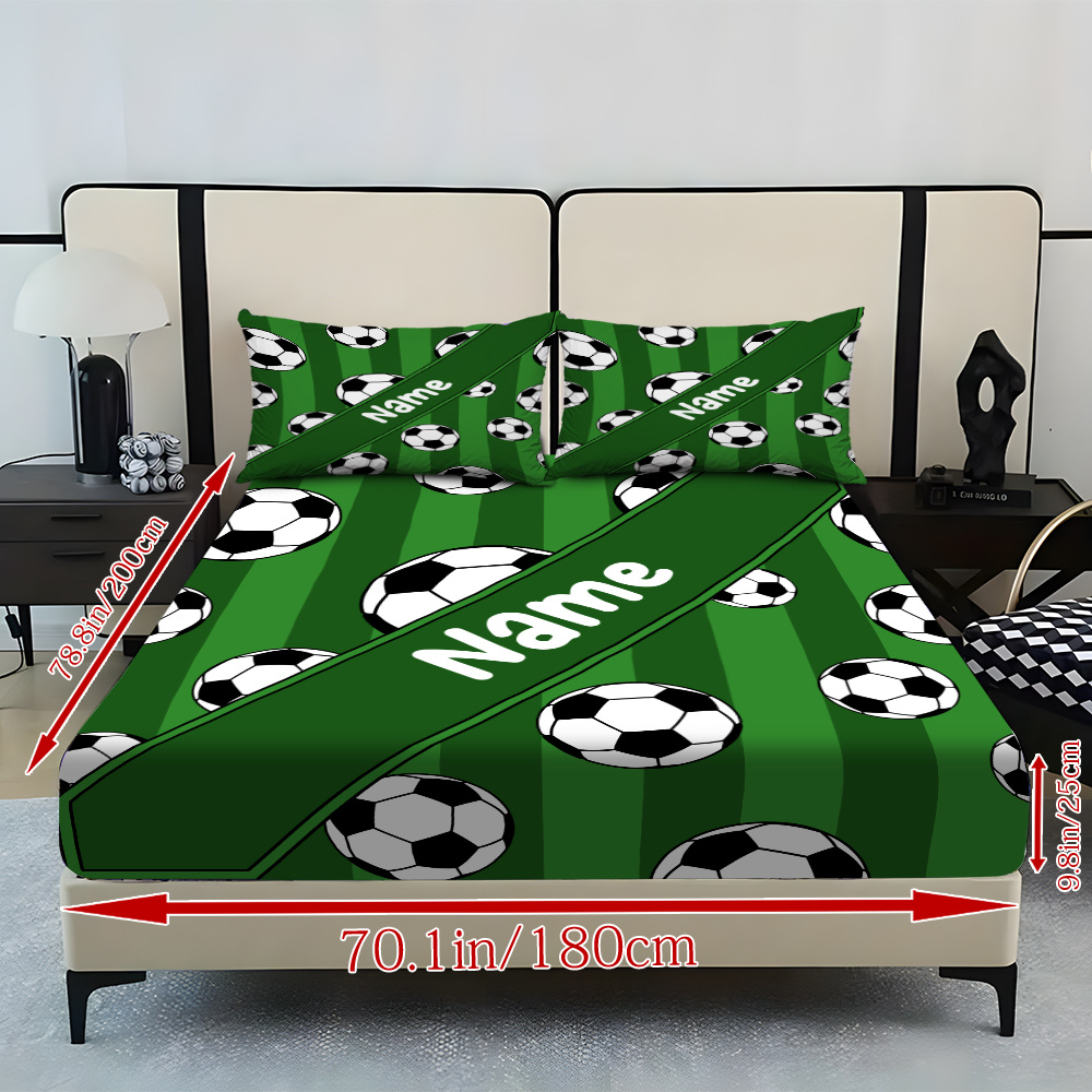 TEMU Custom 3pcs Personalized Football Name Bed Sheet Set, Athlete Football Fitted Sheet Bedding (1 Fitted Sheet + 2 Pillowcases, No Pillow Inserts),