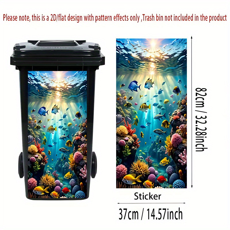 [2d Flat Printing] 1pc Trash Can Sticker 37 X 82 Ocean Wonder Theme Design Decorate Wallpapers Self-adhesive Kitchen Trash Can Decoration (suitable For Trash Cans, Walls, Home Decor)
