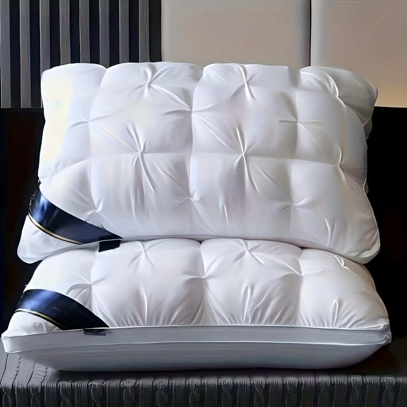 1/2pcs Luxury Five-Star Hotel Quality Pillow - Deep Sleep Neck Support, High-Density Non-Sagging All-Season Pillowcase with White Satin, 100% Polyester Filling, Vacuum Compressed Packaging, White, Home Comfort, Quilted Design, Premium Fabric