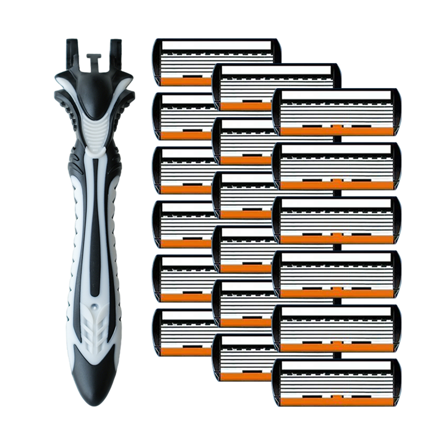 TEMU Ensemble de rasoir manuel à pointe fine et manche antidérapant, lame à six couches orange et blanche, rasoir de sécurité manuel pour homme avec