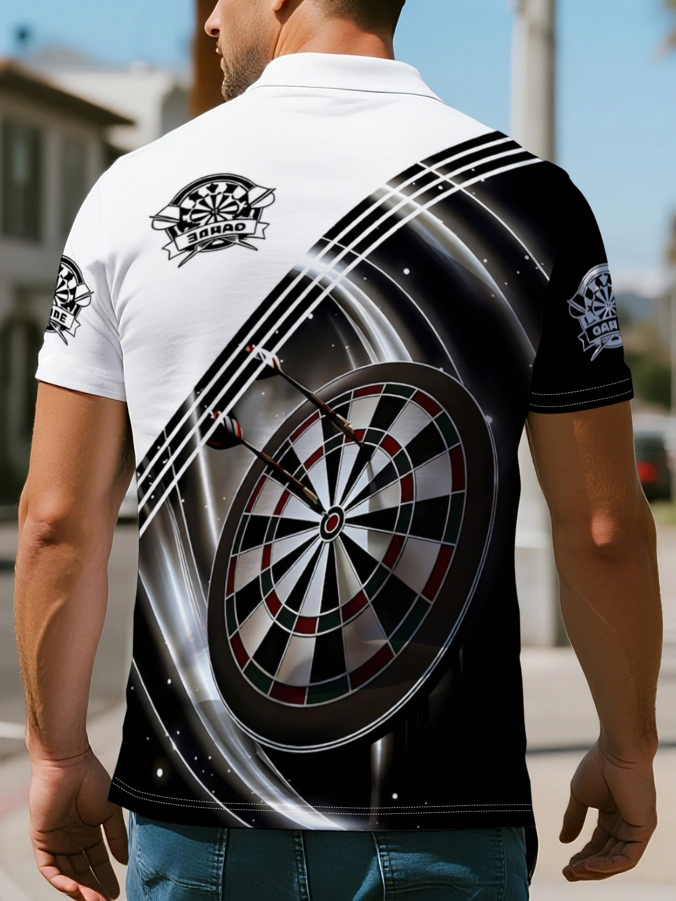 [design stampato - non  ]   da   con stampa completa a   di freccette, camicia   a maniche corte casual con  