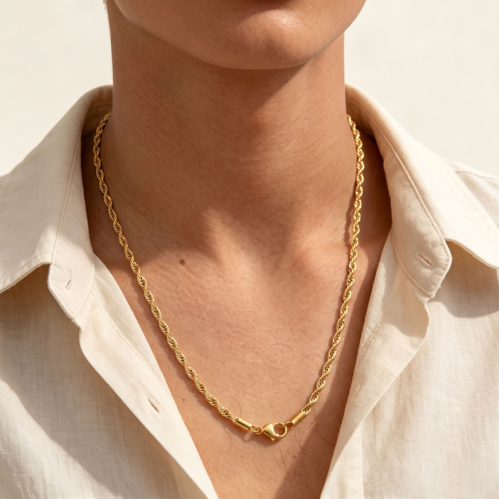 Golden Twist Rope Chain Heart Four-Leaf Clover Pendant Necklace