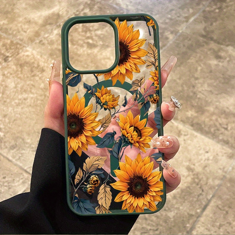Case for iPhone 16 Pro Max 15 Plus 14 13 12 11 XS Max XR X Wild Sunflowers Pattern Anti-Scratch MagSafe Enabled Hard PC Back Protective Drop Protection Slim Cellphone Cover Gift
