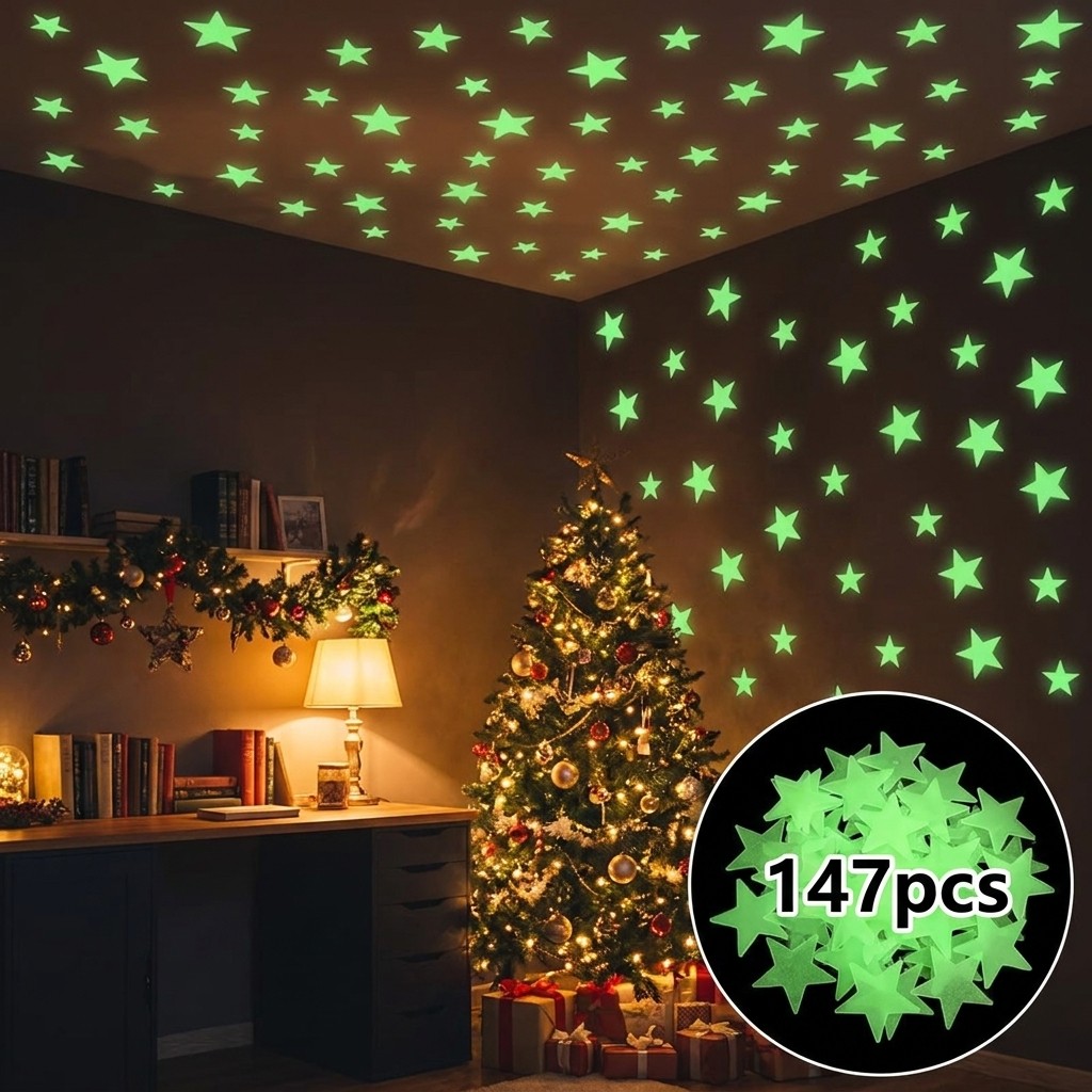 TEMU 147pcs Autocollants de Plafond Étoiles Lumineuses , Stickers Muraux pour Zone Bureau d'Étude, Toile de Fond d'Angle de Concentration, Décor