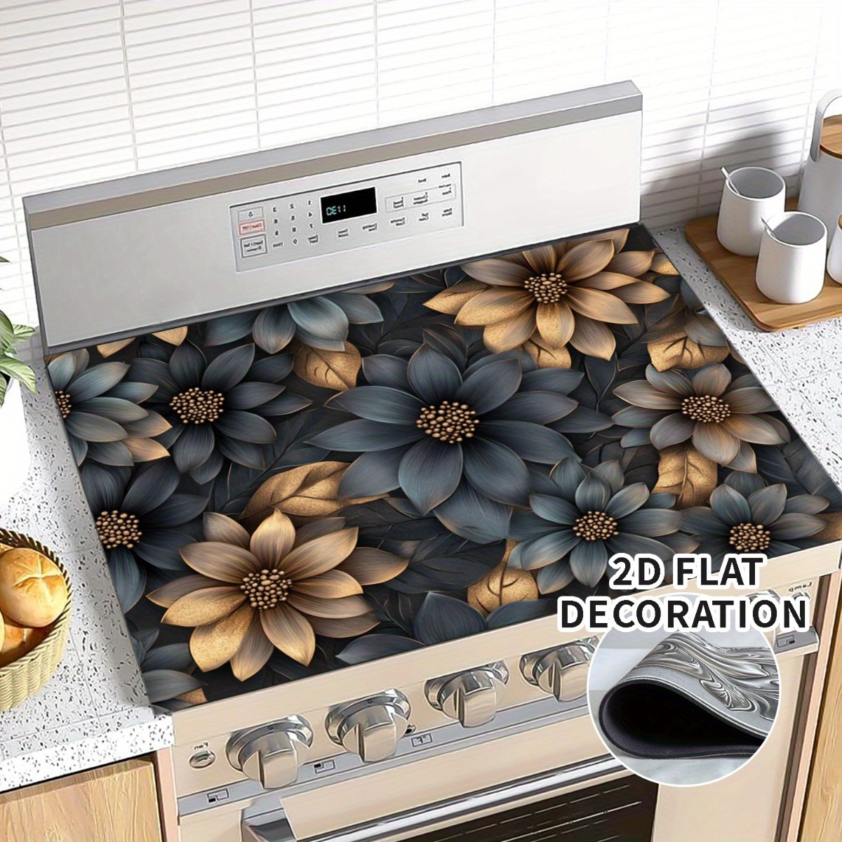 TEMU Geïntegreerde fornuisvervangende decoratieve set 2D platte fornuisdecoratiehoes - Beschermende rubberen mat voor inductie en inductiekookplaten,