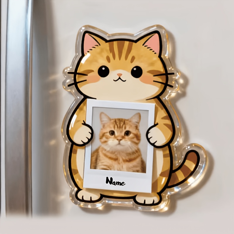 TEMU Personalized Custom Photo/text Cat Magnet Suitable For Fridge - Your Own Picture & Text, Cute Fluffy Kitten With , Acrylic Decoration, Photo