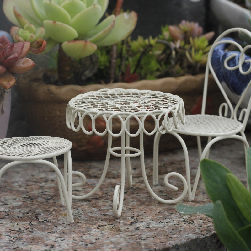 european wrought iron table and chair 3pcs set garden balcony decorative ornaments diy decorative scene shooting props miniature landscape decorative crafts