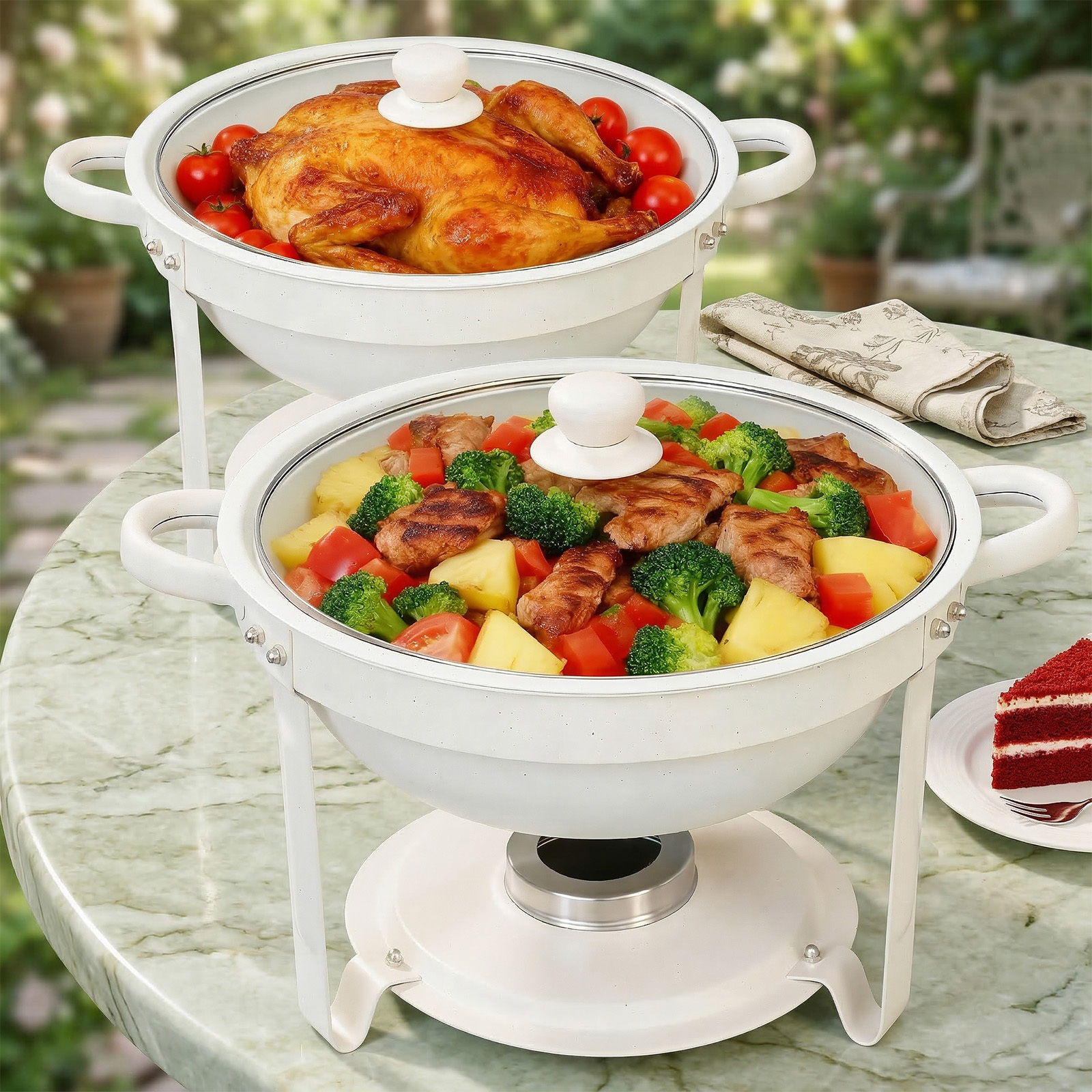Image of Chafing Dishes For Buffet Of 1/2/4/6, 6qt White Chafing Dish Buffet Set Stainless Steel Chafer Set, Roll Edge Food Warmers For Parties, Wedding, Birthday, Church Events, Catering - Cooking, Cooking