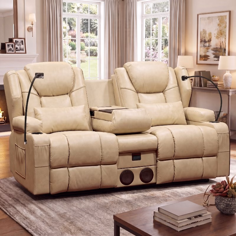 Two-Seater Sofa with Lumbar Heating, Cup Holders on Both Sides of...