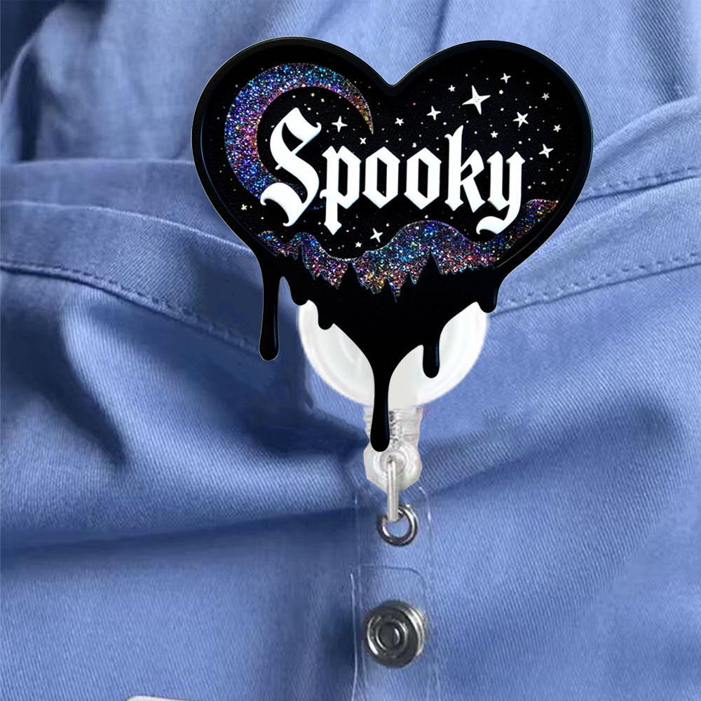 TEMU 2d 1 Horror Heart Id Badge Holder With Retractable Clip - Gothic Halloween For Nurses, Nursing Students, Office Workers - Clear Acrylic Id Card