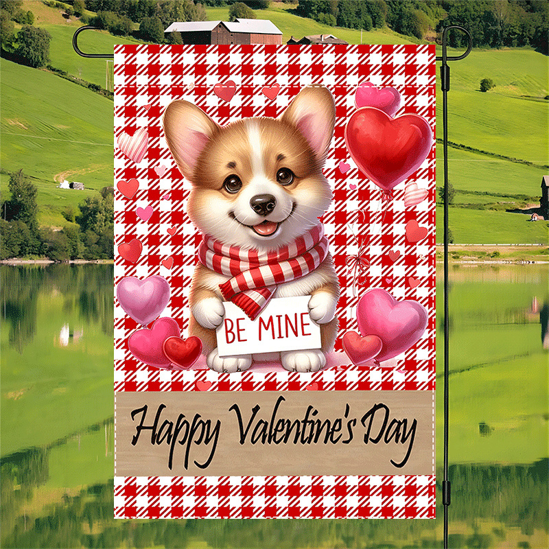 

1pc Valentine's Day Corgi Garden Flag, 12x18inch, Double-sided Waterproof Polyester, Outdoor Decor, Home Porch Decoration, No Electricity Needed, Party Supplies