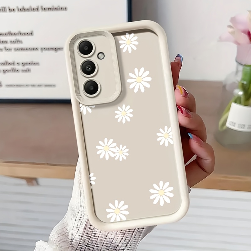 TEMU Phone Case - 1pc White Chrysanthemum Frosted Full-coverage Anti-fall Phone Case For A03s A04 A05 A05s A06 A12 A13 A14 A15 A16 A21s A22 A23 A24