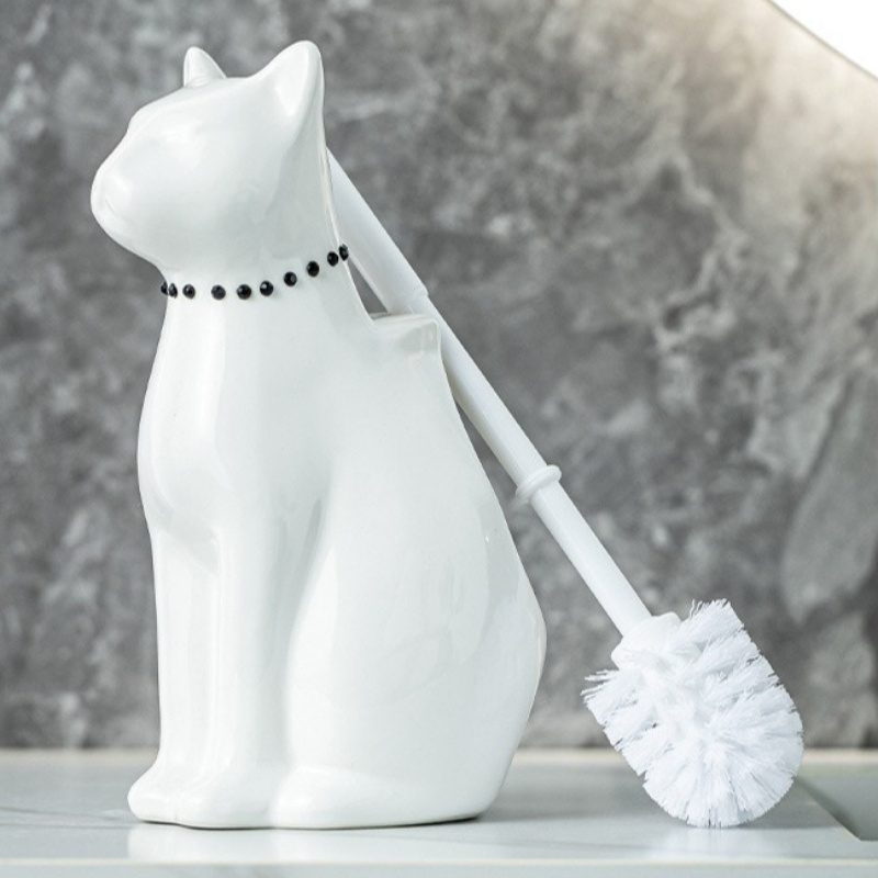 E-shop 1 Stück Pei Hundeförmige Keramik-Toilettenbürste mit Ständer - Niedliche kleine Badezimmerbürste, platzsparend, tropffest, Tiefenreinigung,