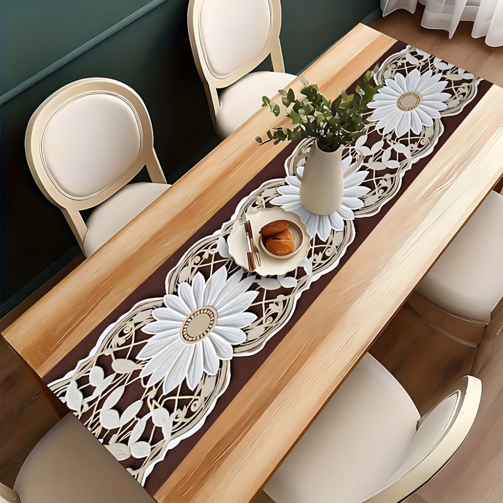 TEMU 1pc Table Runner, Lace Trim Pattern, Kitchen Dining Table Decoration, Creative Gift, Rectangular Table Runner, Coffee Table Decorative Runner,