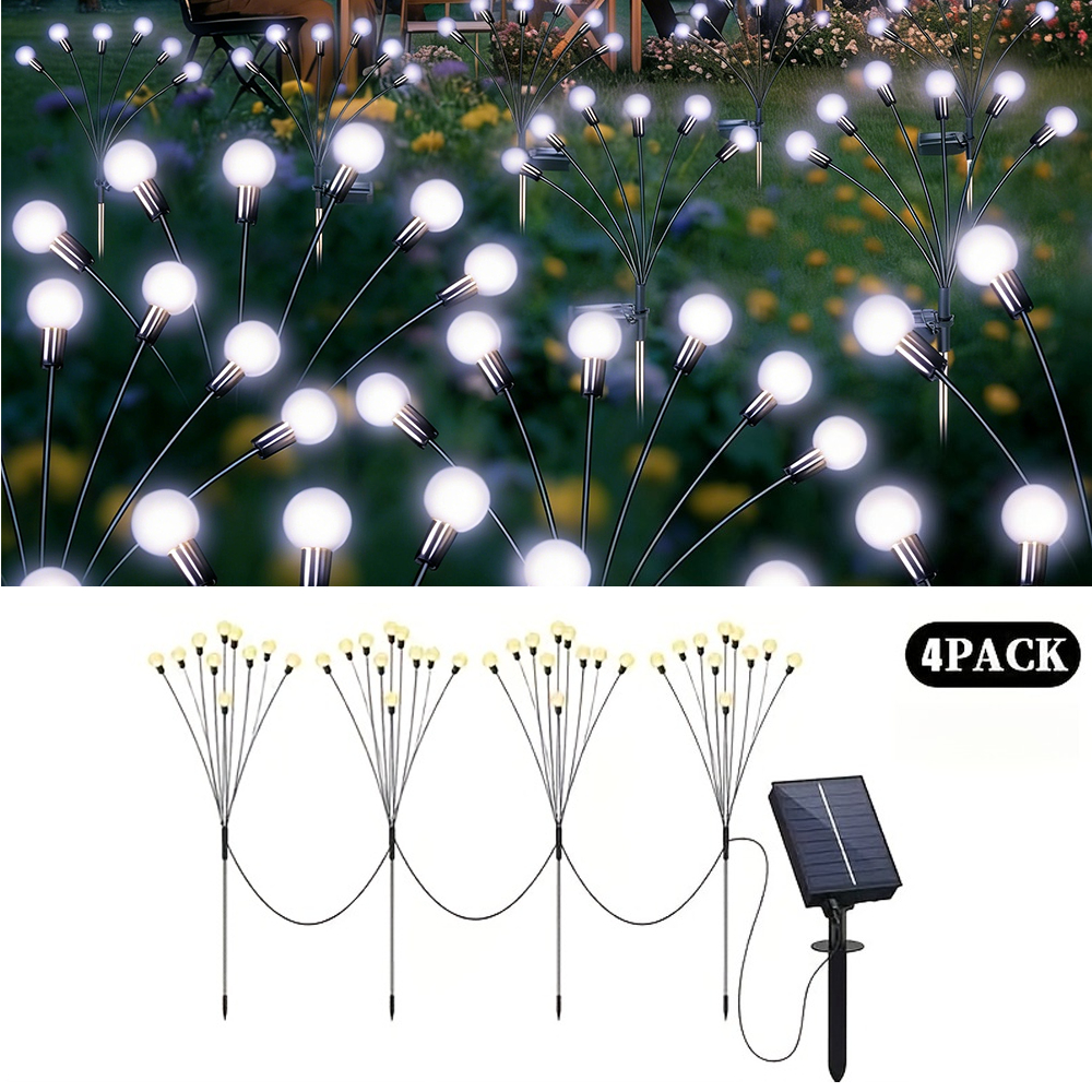 Image of 4pcs Solar Lawn Lights Outdoor, 39 Led Decorative Firework Lights With 7 Lighting , Warm Or Colorful, Smart Light Sensing, Garden Lights For Parties And Landscape Decor