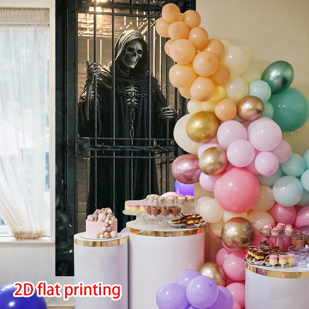 2d flat 2d door banner 2d flat plane 2d door curtain 1pc gothic     door curtain 2d flat printed skull and cage decoration self   horror wall hanging suitable for halloween parties indoor outdoor use  