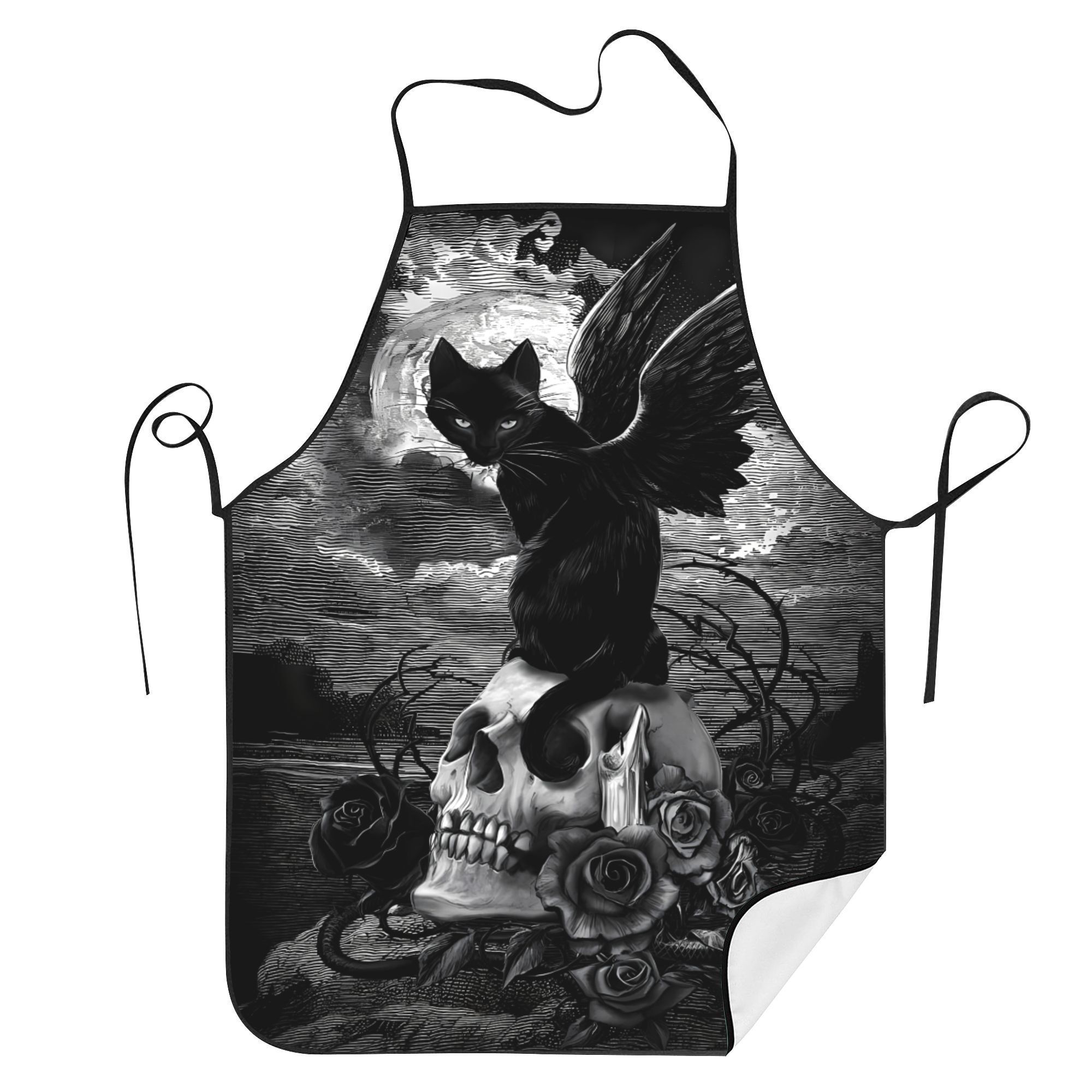 

Black Cat On Skull 1pc Adult Size Sleeveless Apron With Pattern Print Bib Kitchen Wear Kitchen Accessories