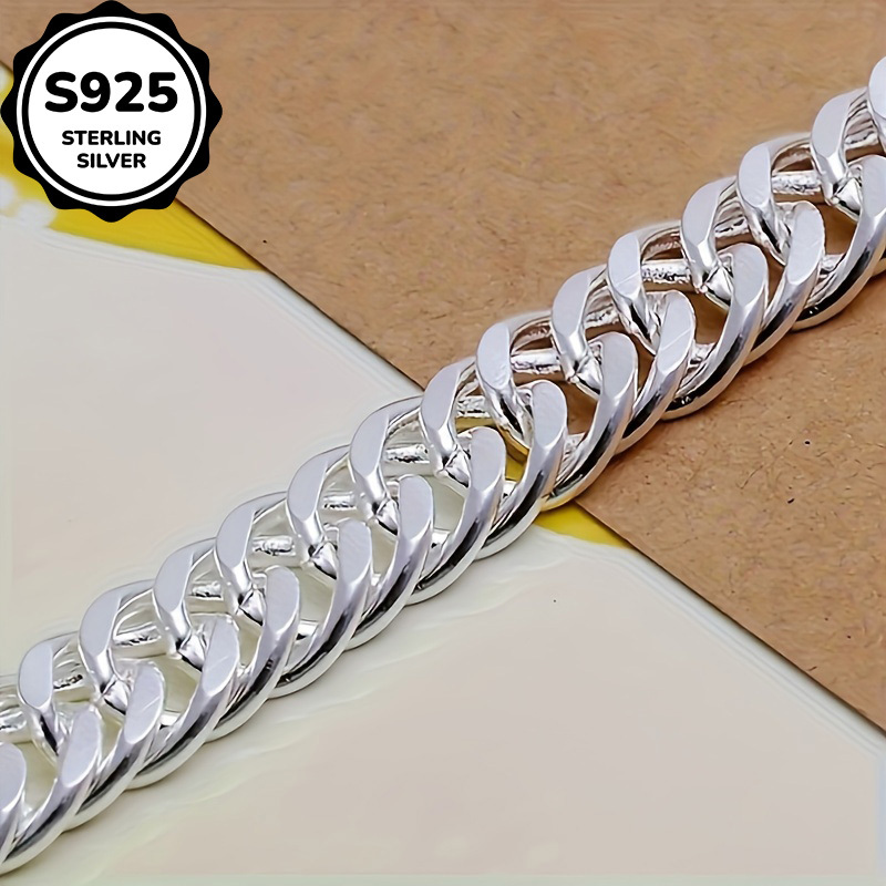 1pc 925 Silver Cuban Link Chain Bracelet, Unisex