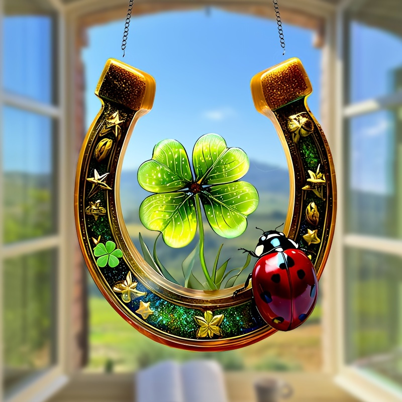 

A 's Day Horseshoe Sunshine , Colorful Window Hanging Decoration With Clover And Ladybug, Theme, Suitable For Home, Farmhouse, Garden, Office, Bedroom Aesthetics, Holiday Gifts