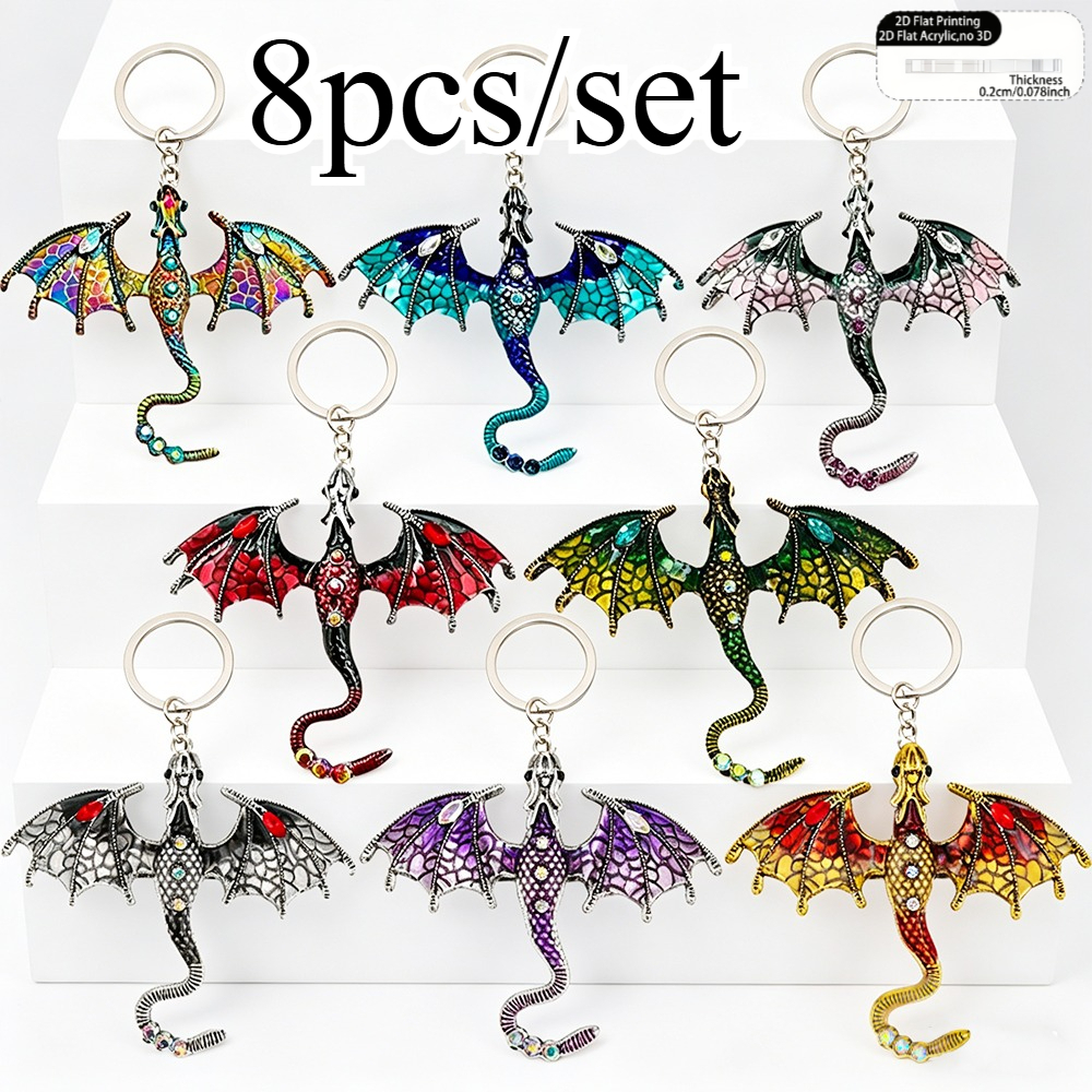 TEMU 2d Flat Design Acrylic Keychain, 8pcs Keychain Set, Women's Keychains, Retro Style, Colorful Pendant. Unique Hip-hop Style, Couple Keychains,