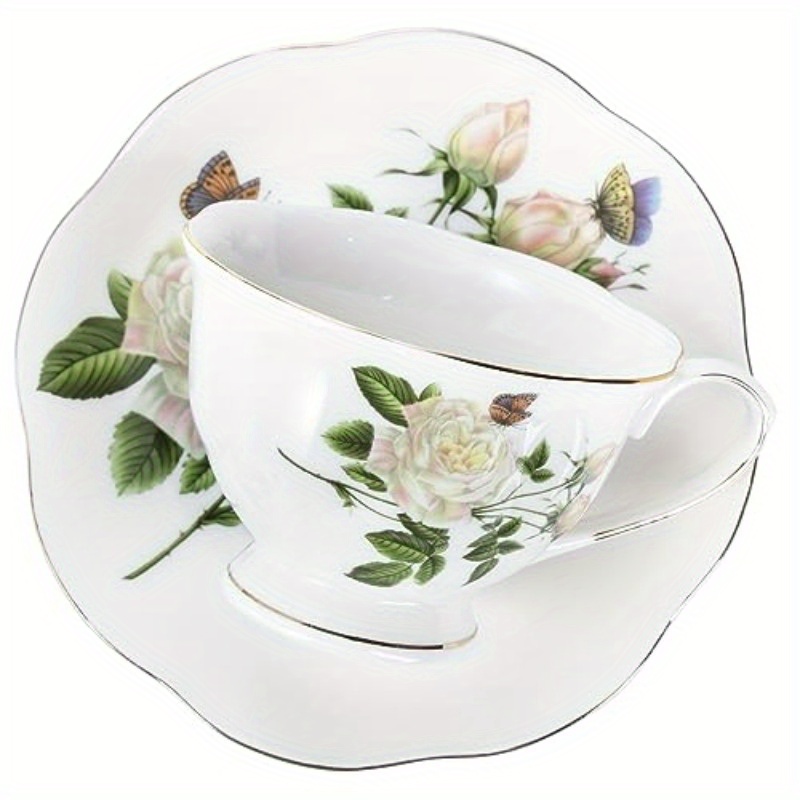 6oz porcelain ivory floral tea cup and saucer set with   - elegant latte cups and espresso mug for coffee drinks,   home or restaurant use,   tea set|floral pattern cups|durable porcelain Product details 4