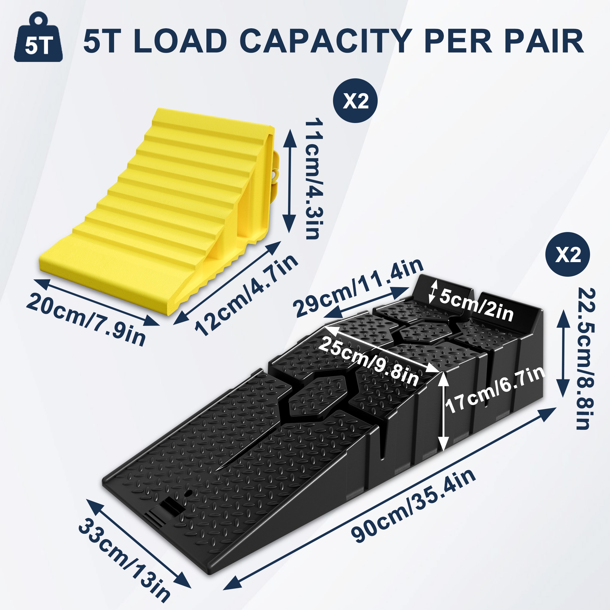 TEMU 2pcs Loading Ramp And 2pcss Wheel Chocks, Pp Plastic, Non-slip Vehicle Ramp (pair, 5t Load Capacity) And Wheel Chock Set With Handle For Cars,