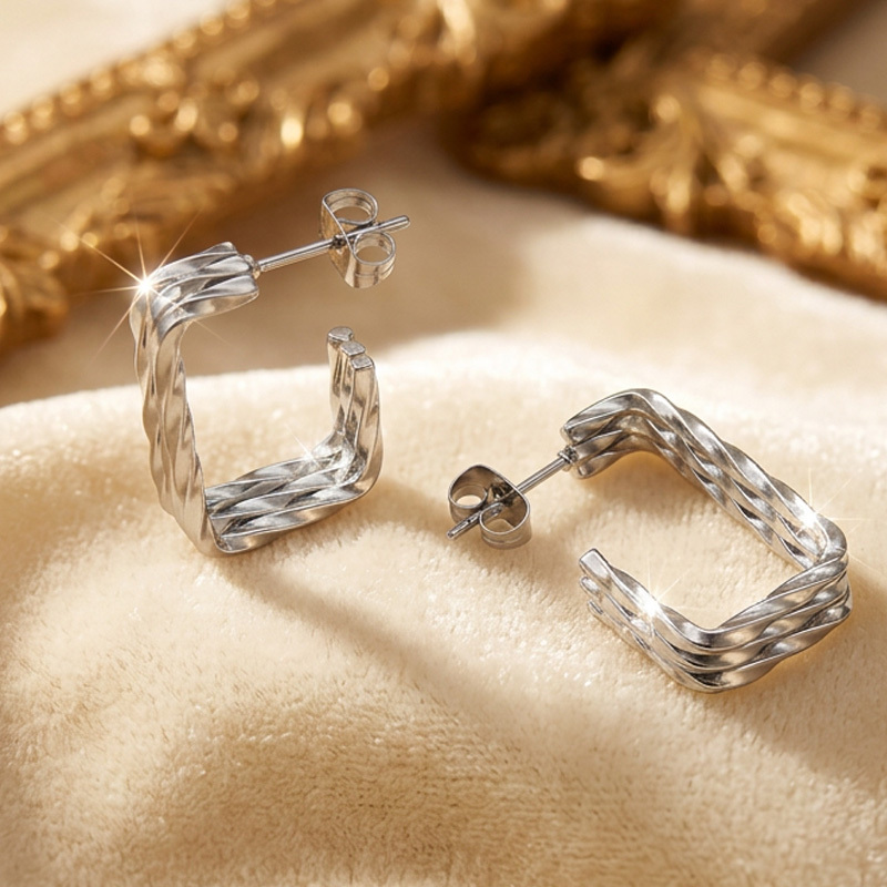 Women's Golden Twisted C-shaped Earrings, Everyday Elegance
