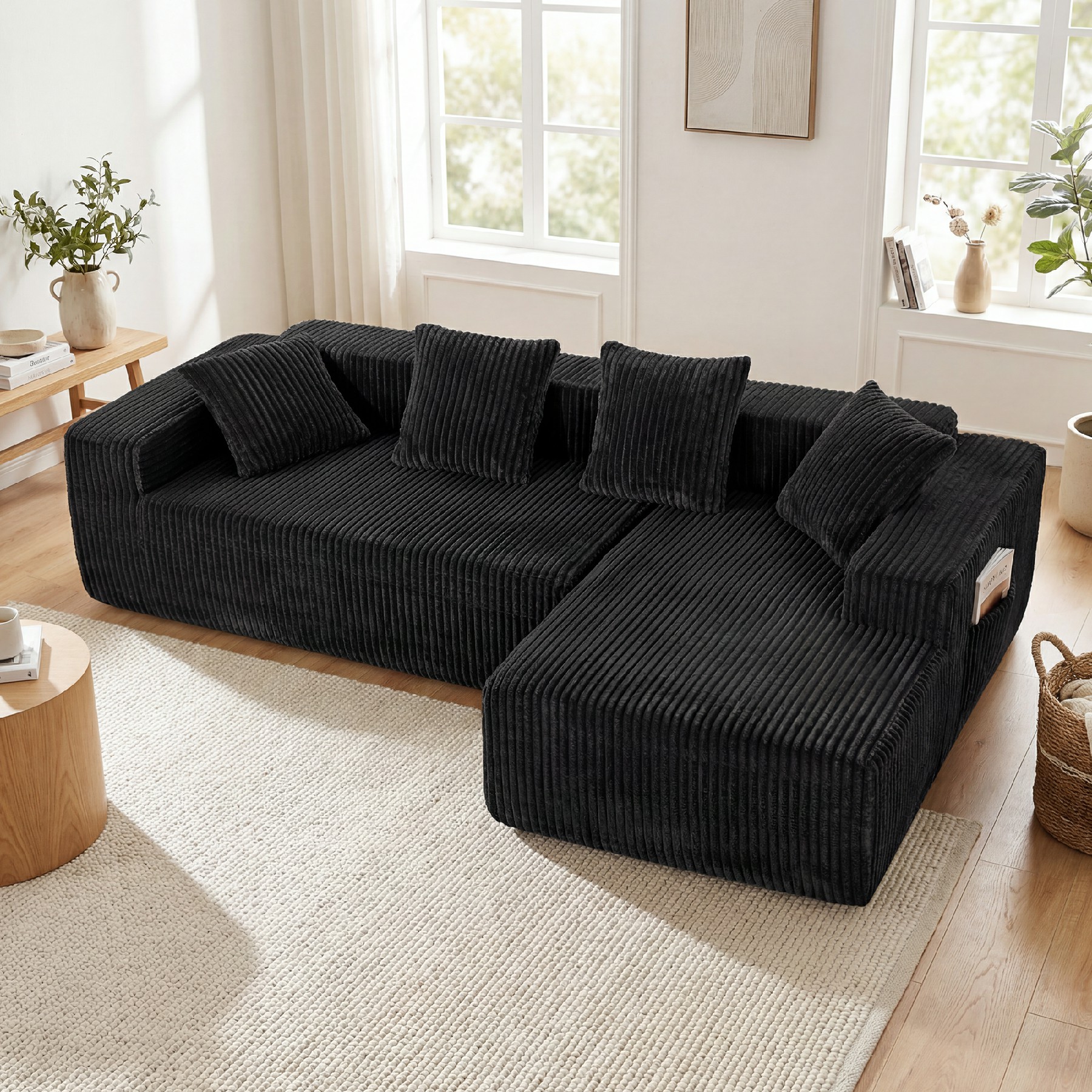 103 inch cloud sectional couch modular sectional sofa with deep seat corduroy upholstered boneless couch