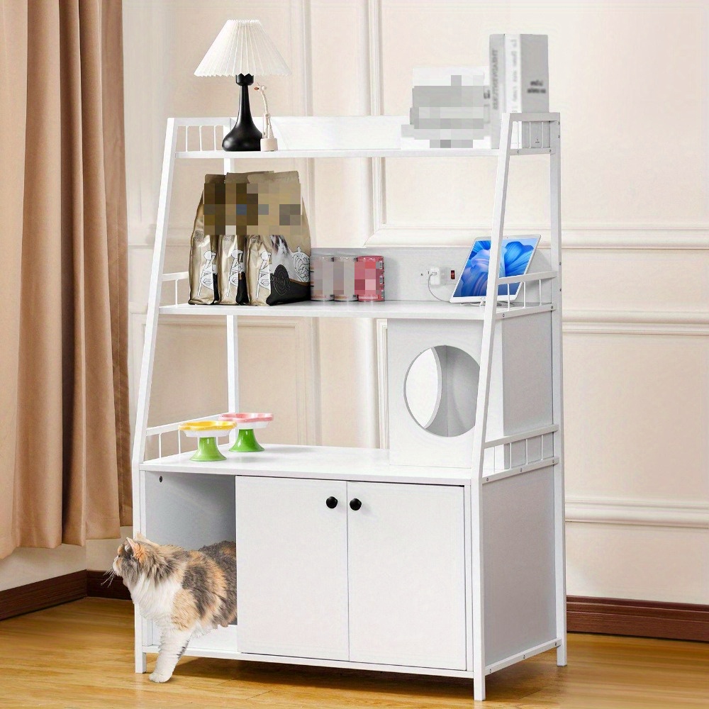 large vintage wooden cat litter box enclosure cabinet multi Temu