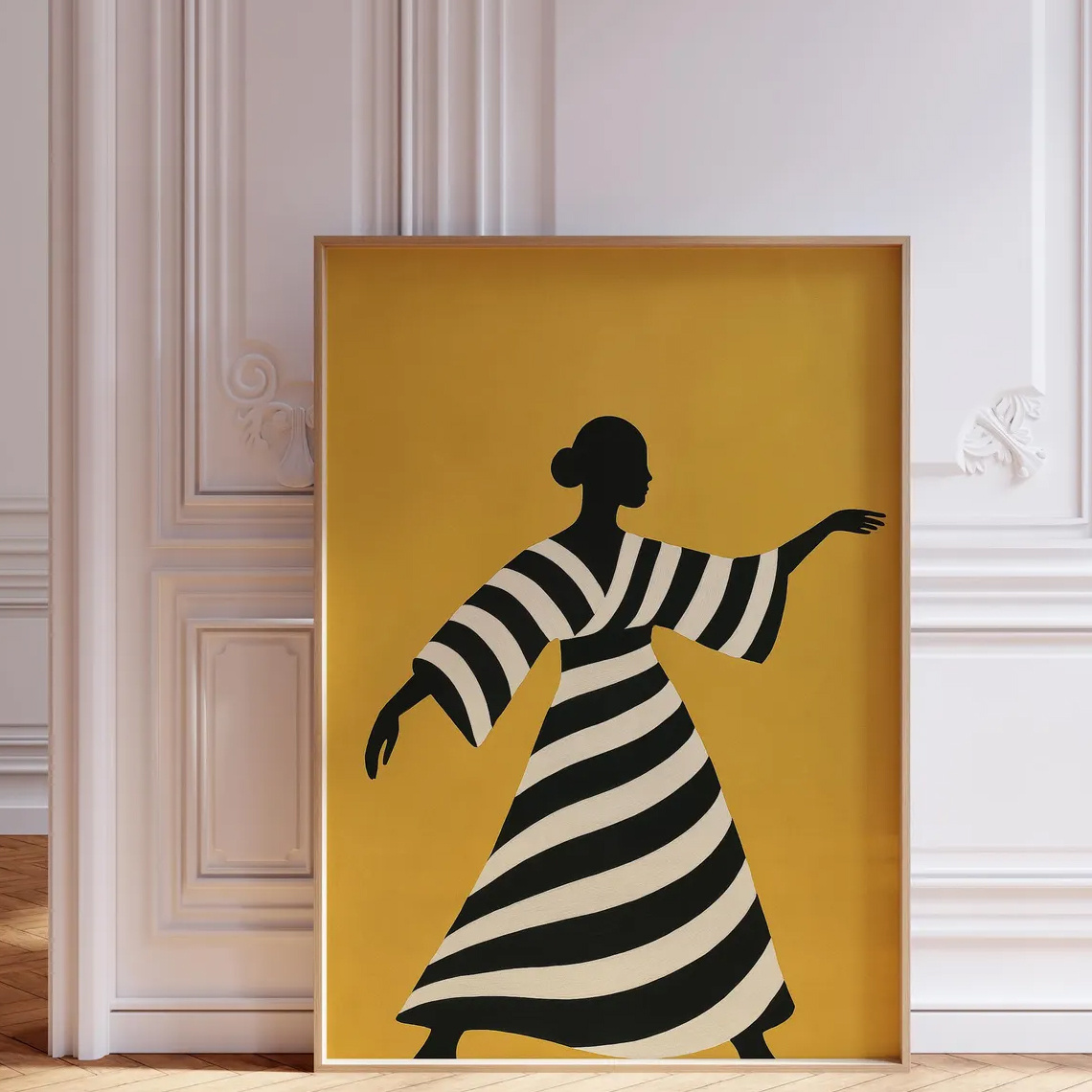 TEMU 1 pezzo, murale, poster vintage, stampa astratta minimalista femminile, donna scandinava in abiti gialli e su tela, decorazione per soggiorno,