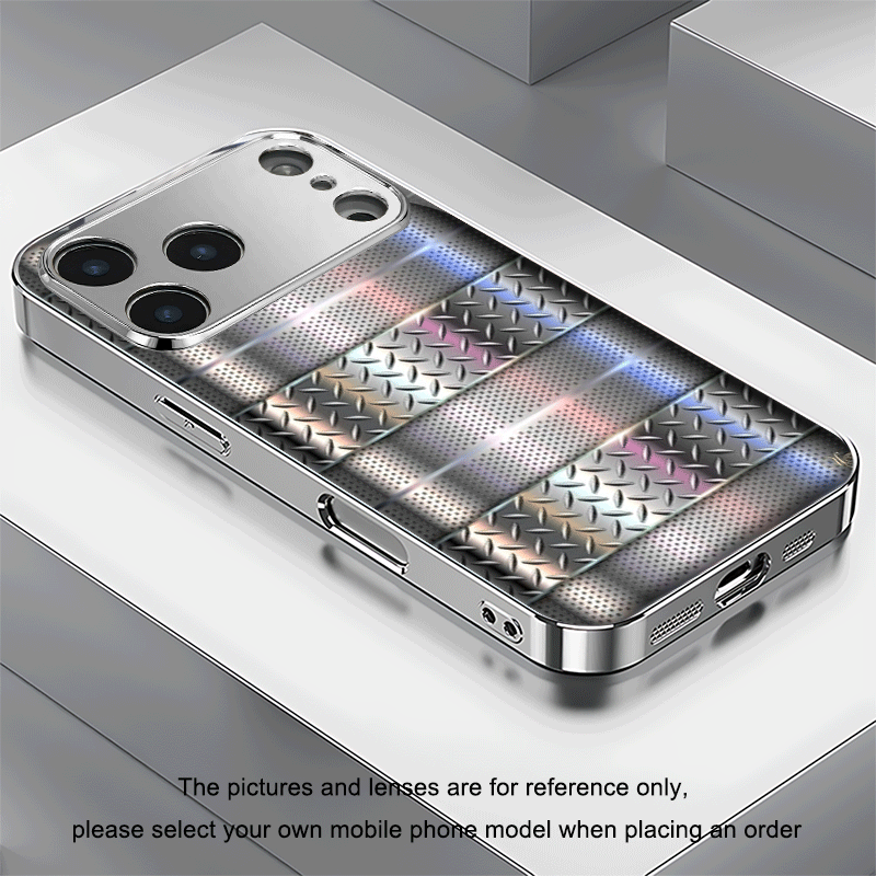 TEMU Phone Case: Metal Rhombus Grid Texture New Electroplated Silver Phone Case For Iphone