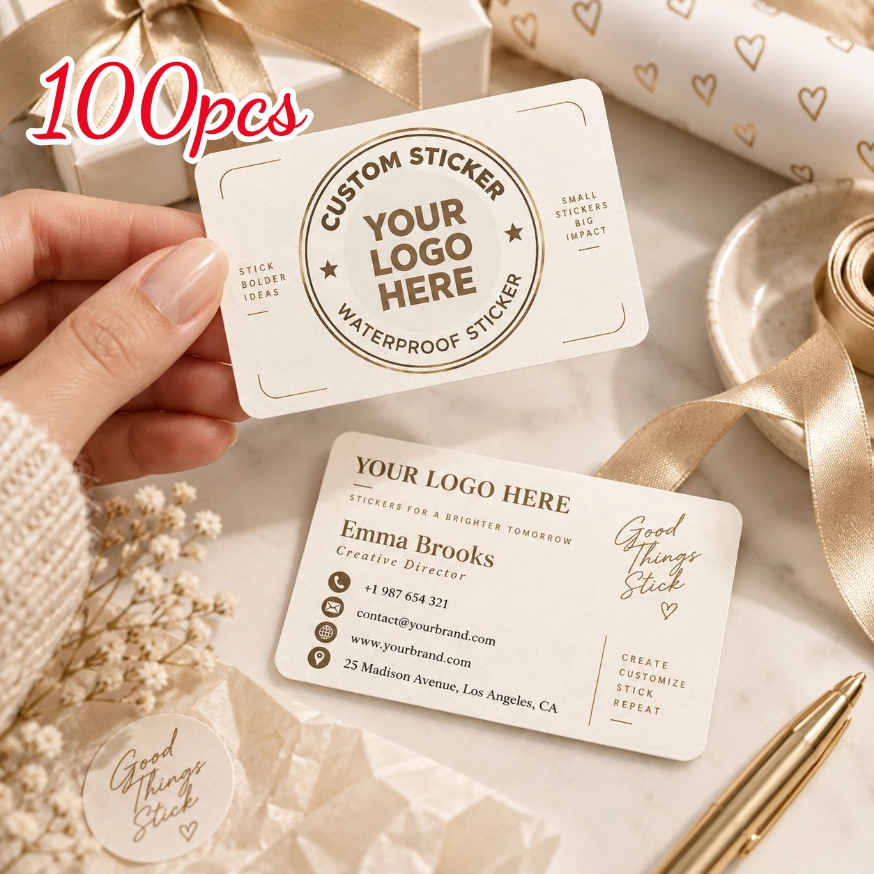 TEMU Hongtengyun Personalized Business Cards Suitable For Business Negotiations & Brand Promotion - Custom , Logo/name/contact , Double-sided