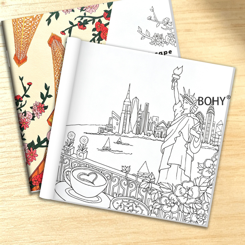 TEMU 1 Adult Relaxing Stress-relief Scenery Coloring Book, Featuring 24 Pages Of Exquisite Line Art With Themes Including World Landmarks, Beach