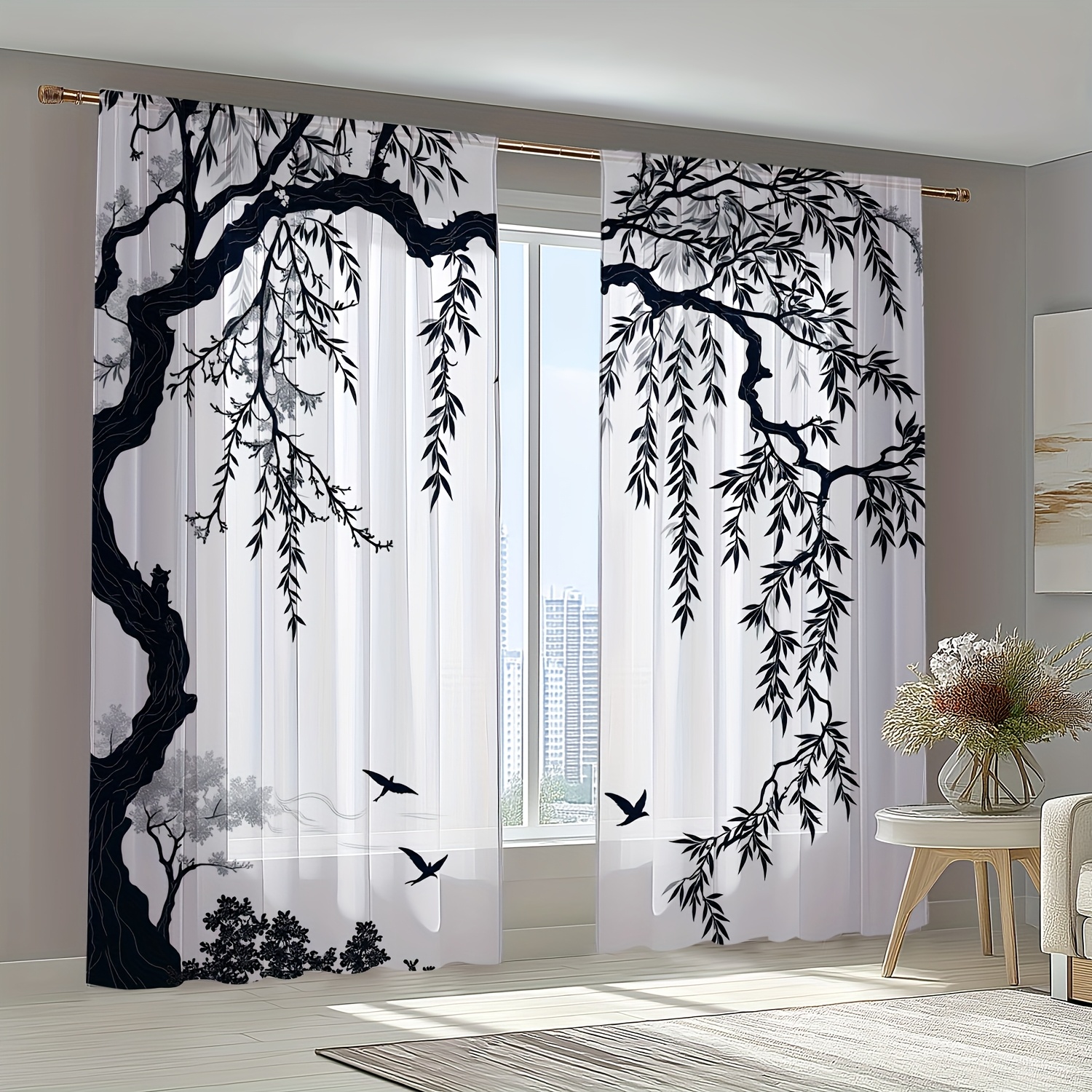 TEMU : 2pcs Set, Mysterious, Ancient, Semi-transparent Polyester Fiber Material, Rod Window Screen, Four- Window Decoration, Suitable For Kitchen,