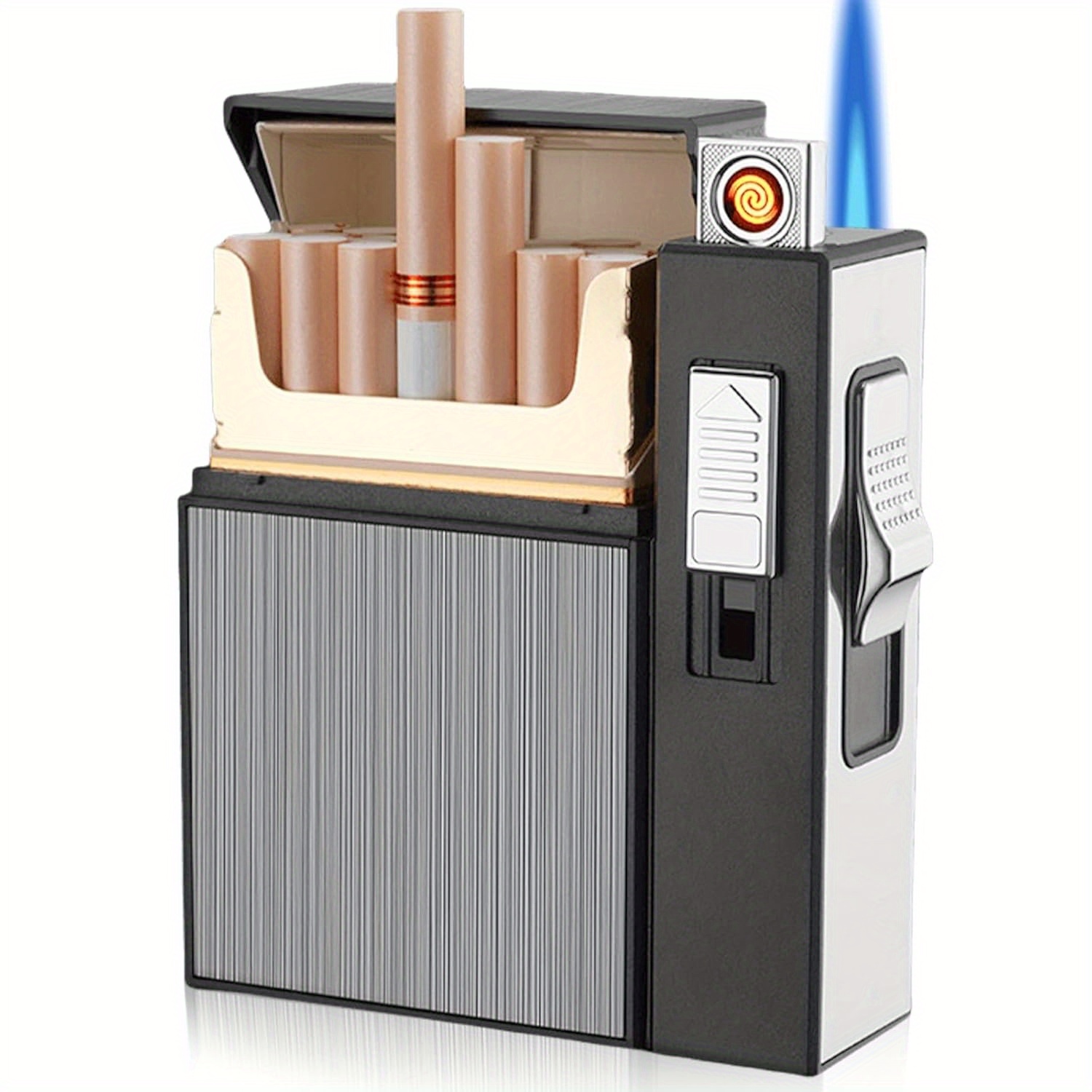   with Built-In Lighter - Holds  ,   Lid & Chain-like Loop for Easy Carry - Compact Pocket-Sized Design for Hiking, Camping, Parties - Durable & Portable Cigarette Holder for Daily Use ( ), Magnetic Switch, Rechargeable Flameless Windproof Electric Lighter, Cigarettes Smoking Accessories,   Cigarette,   For Women