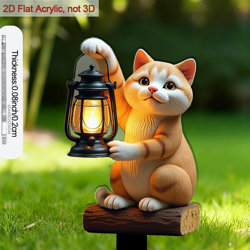 E-shop 2D Flat - 【2D Flat】 2D Flat - [2D Flat] 2D Plane - 1 Retro Bauernhaus Garten Einsetzkarte - Niedliche orangefarbene Katerin mit Laterne,